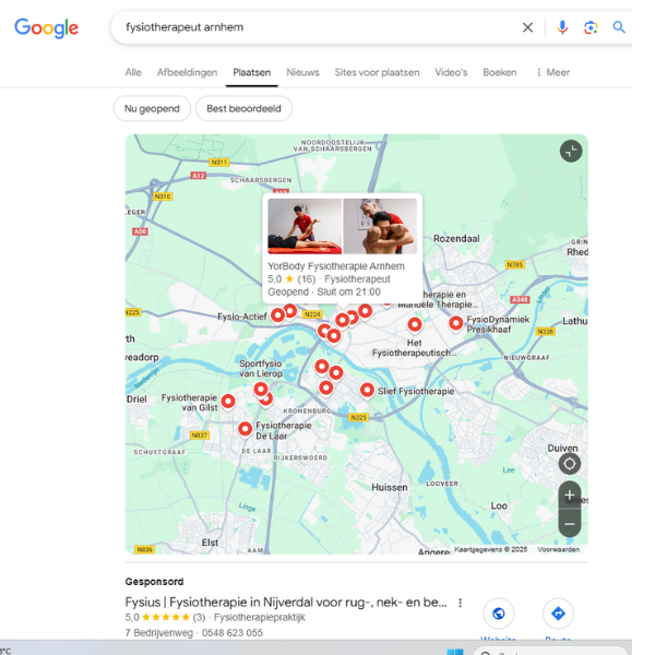 Lokale SEO van een Fysiotherapeut in Google Maps